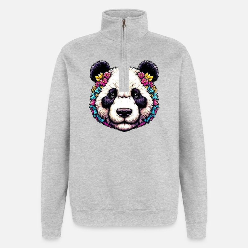 Panda - Sweat à zip 1/4 - gris chiné