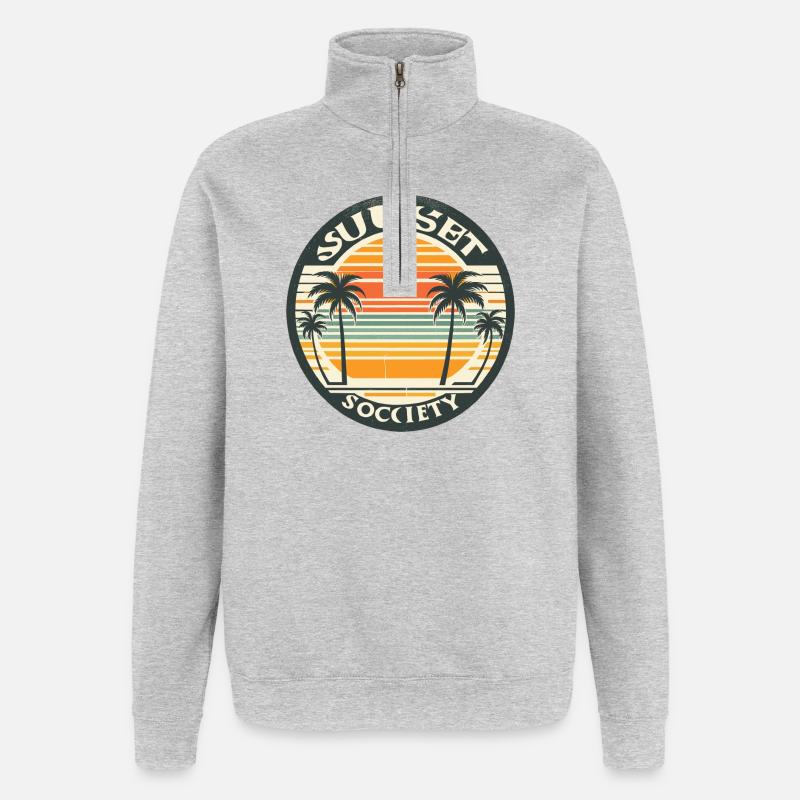 Sunset with palm trees - Quarter-Zip Sweatshirt - heather grey