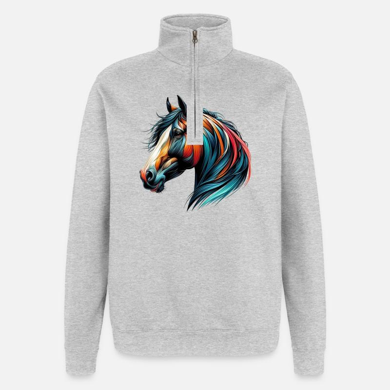 Pferd - Quarter-Zip-Sweatshirt - Grau meliert