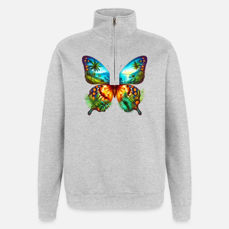 Papillon - Sweat à zip 1/4 - gris chiné