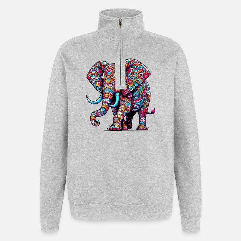 Éléphant - Sweat à zip 1/4 - gris chiné
