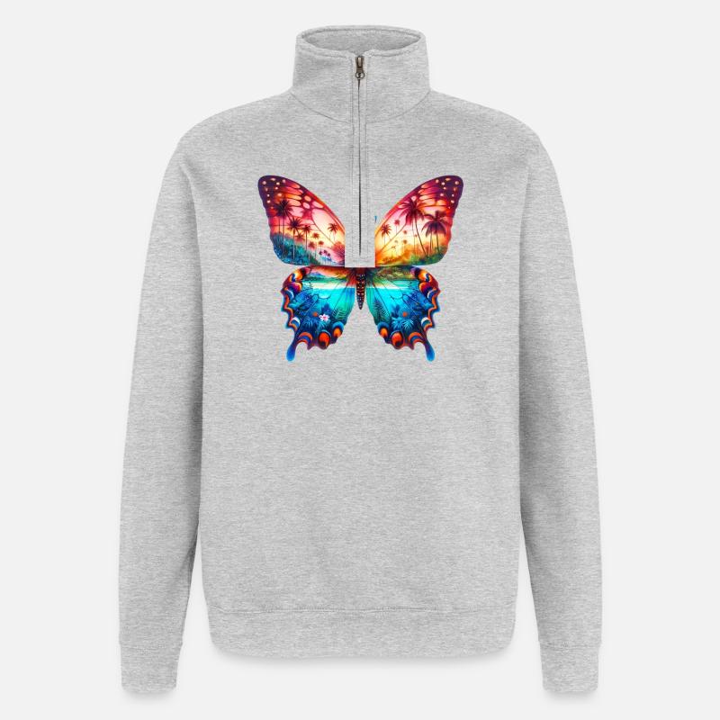 Papillon - Sweat à zip 1/4 - gris chiné