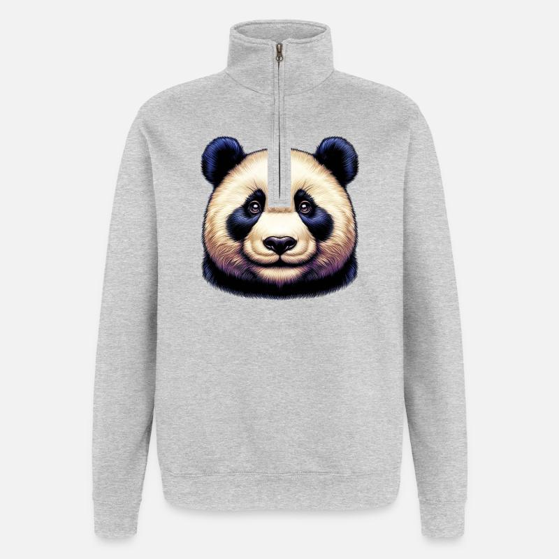 Panda - Sweat à zip 1/4 - gris chiné