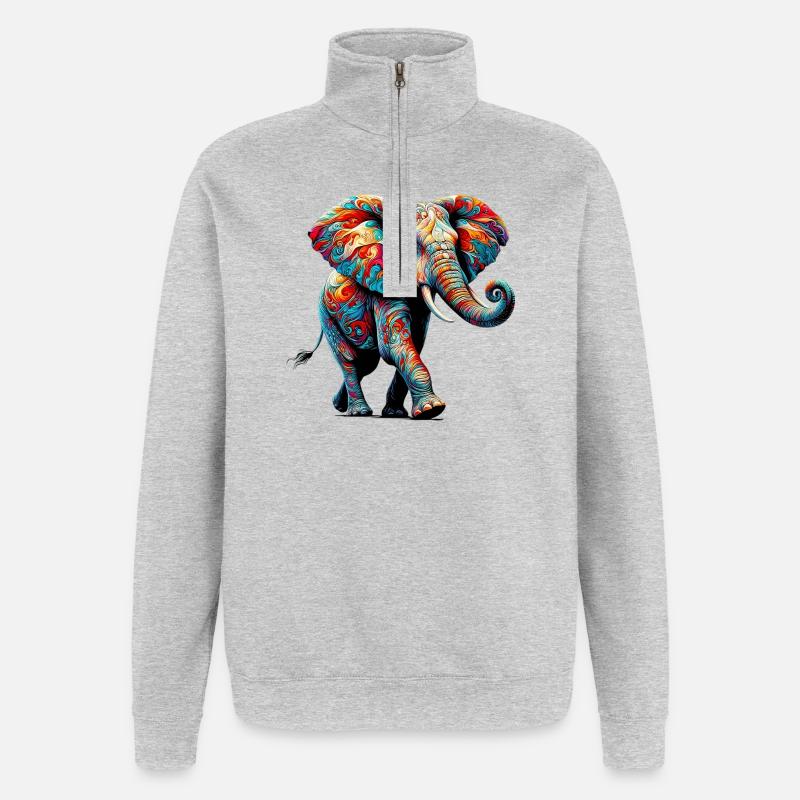 Éléphant - Sweat à zip 1/4 - gris chiné