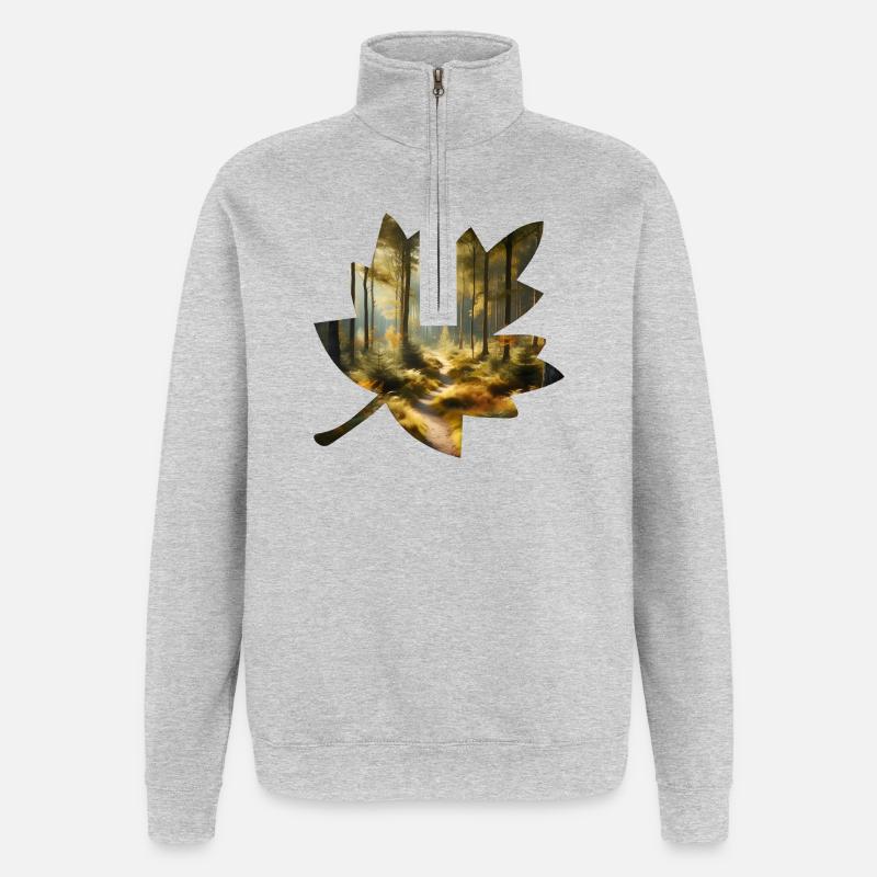 Herbstblatt - Quarter-Zip-Sweatshirt - Grau meliert