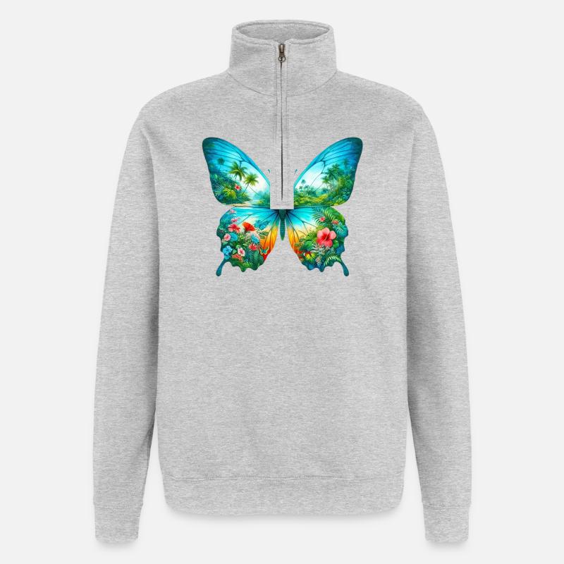 Papillon - Sweat à zip 1/4 - gris chiné