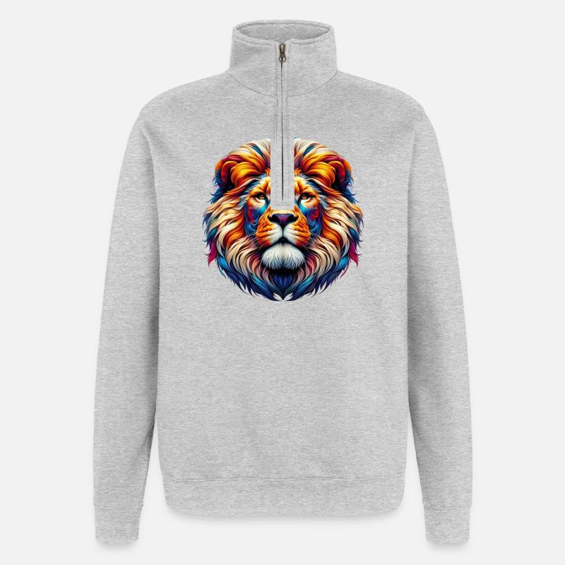 Lion - Sweat à zip 1/4 - gris chiné
