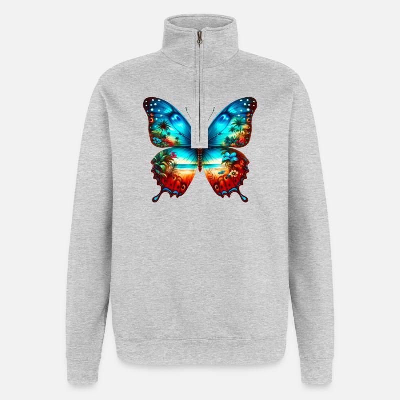 Papillon - Sweat à zip 1/4 - gris chiné