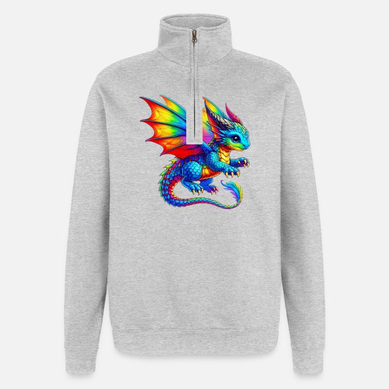 Drache - Quarter-Zip-Sweatshirt - Grau meliert