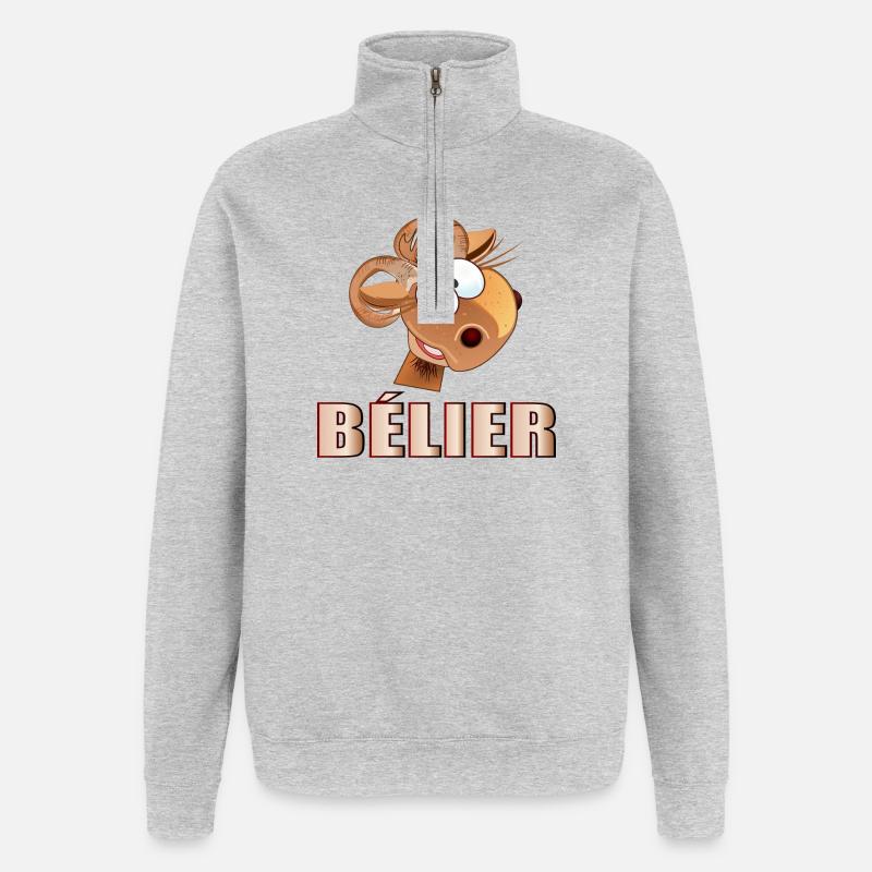 Bélier Anniversaire mars avril - Sweat à zip 1/4 - gris chiné