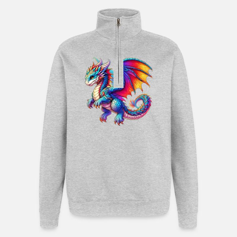 Drache - Quarter-Zip-Sweatshirt - Grau meliert