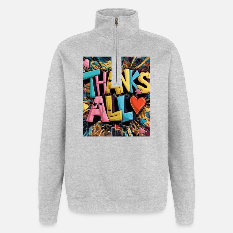 Graffiti-Stil Dankeschön-Herz-Design - Quarter-Zip-Sweatshirt - Grau meliert