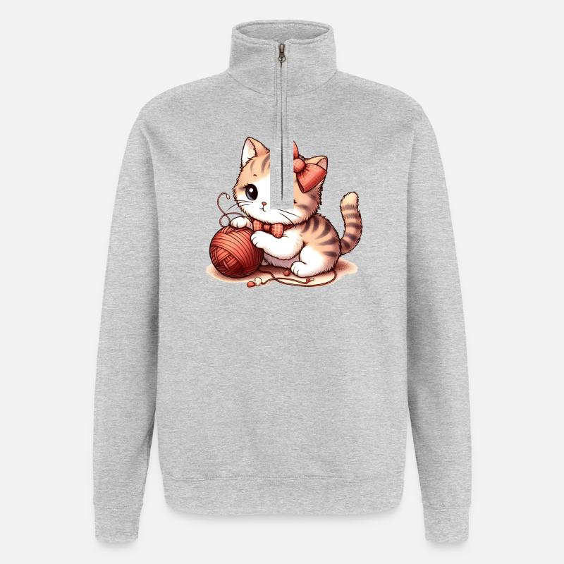 Jeu de chat - Sweat à zip 1/4 - gris chiné