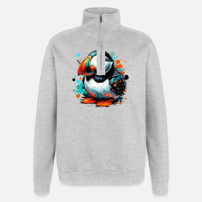 Macareux - Sweat à zip 1/4 - gris chiné
