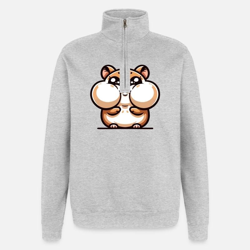 Ein Hamster im Cartoon-Stil - Quarter-Zip-Sweatshirt - Grau meliert