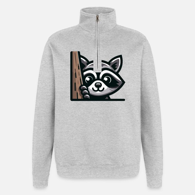 Ein Waschbär im Cartoon-Stil - Quarter-Zip-Sweatshirt - Grau meliert