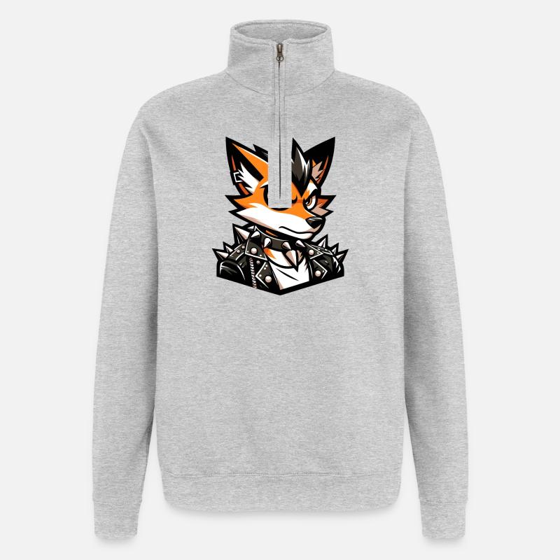 A cartoon style punk rock fox - Quarter-Zip Sweatshirt - heather grey