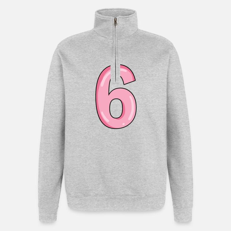 Zahl 6 Nummer - Quarter-Zip-Sweatshirt - Grau meliert