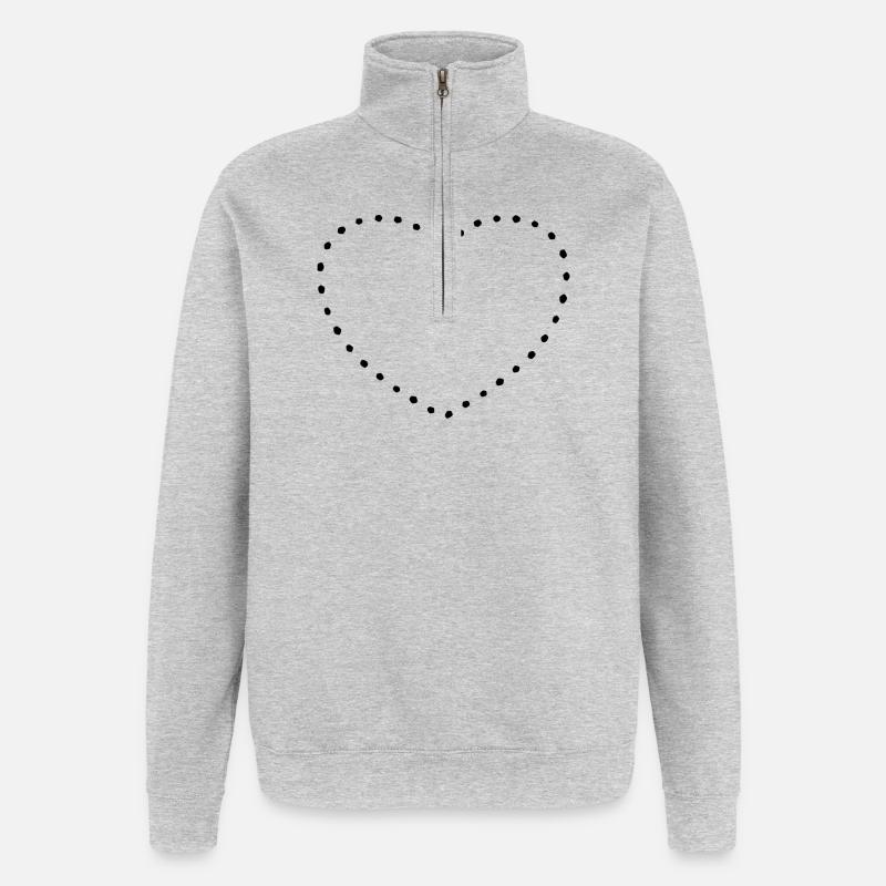 Coeur à pois noirs - Sweat à zip 1/4 - gris chiné