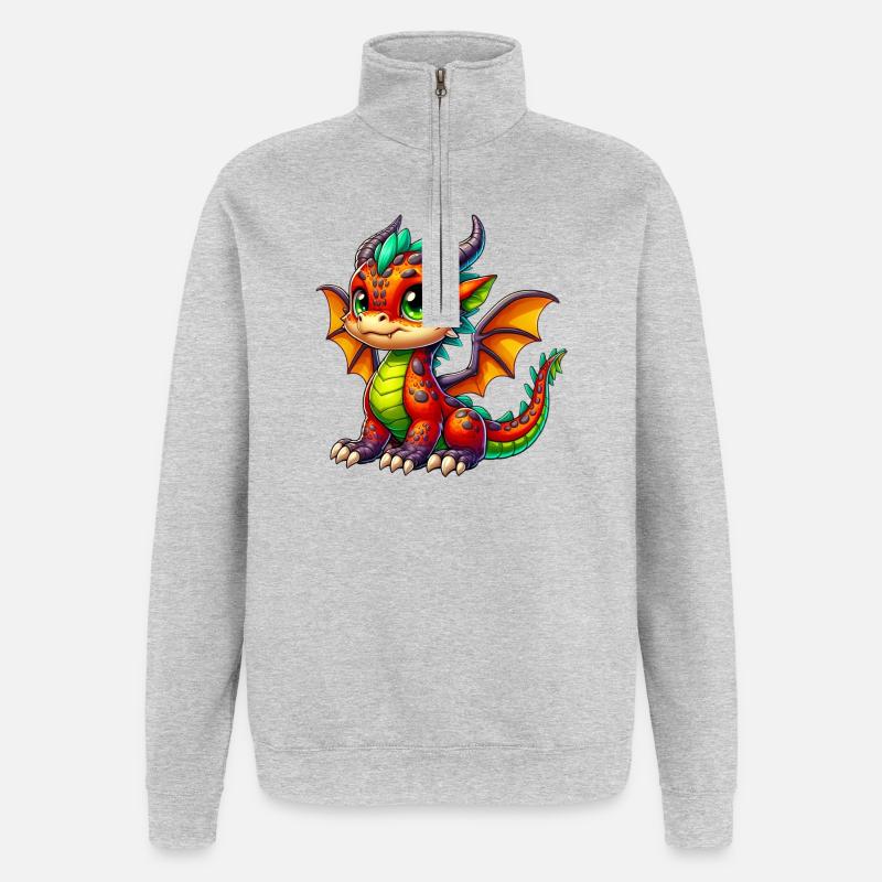 Drache - Quarter-Zip-Sweatshirt - Grau meliert