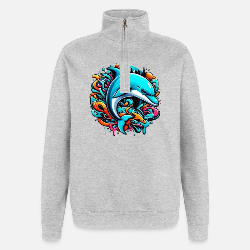 Delfin - Quarter-Zip-Sweatshirt - Grau meliert