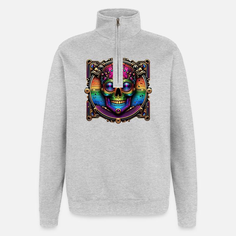 Conception de crâne arc-en-ciel cyberpunk - Sweat à zip 1/4 - gris chiné