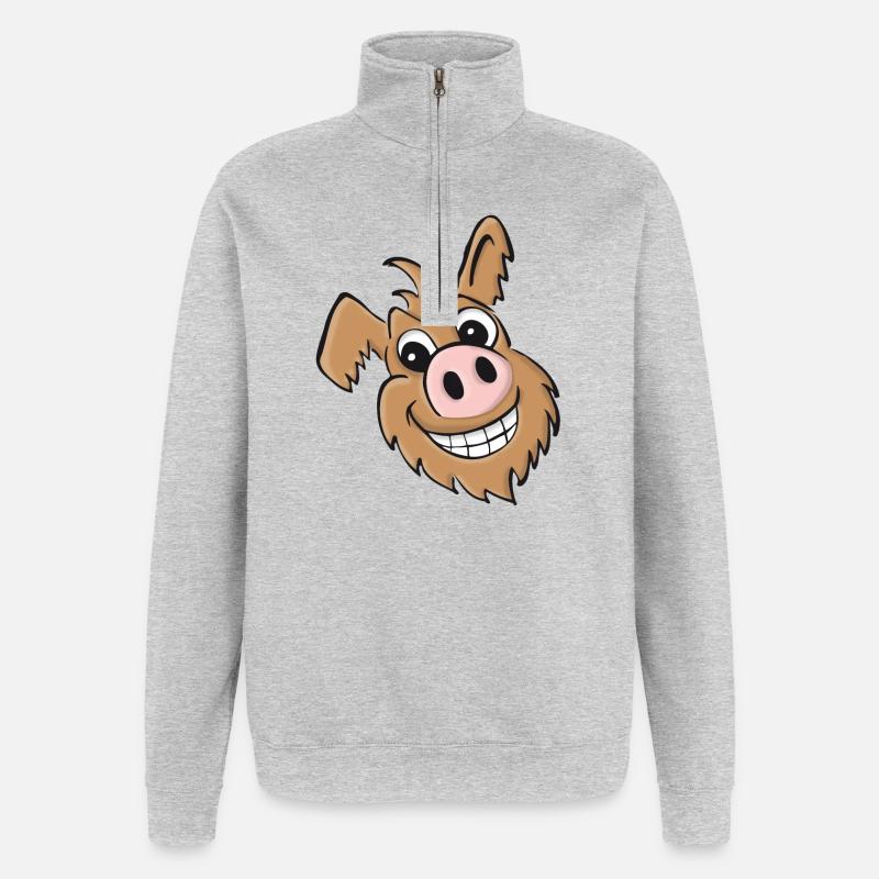 Chien cochon - amical - Sweat à zip 1/4 - gris chiné