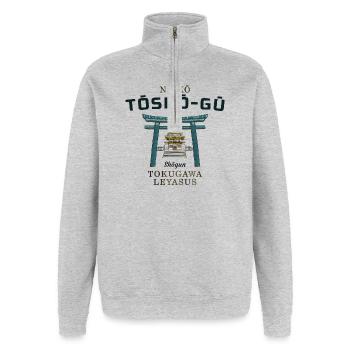 Nikko, Tosho-gu Shrine, 1st Shogun Honor, Japan - Quarter-Zip Sweatshirt - heather grey - Front - AI Model Female 172 light (172cm) & AI Model Male 178 dark (178cm)