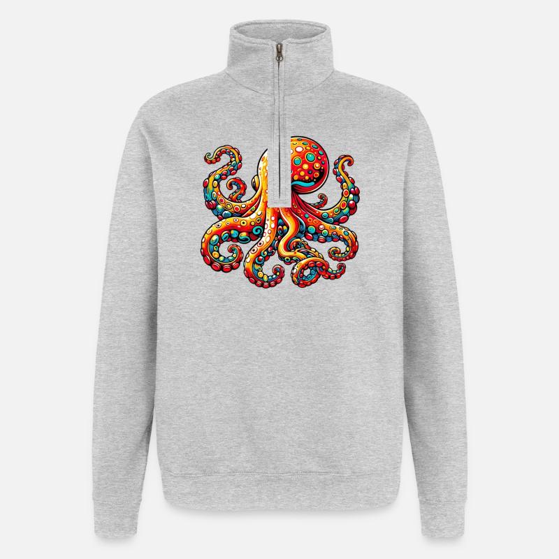 Krake - Quarter-Zip-Sweatshirt - Grau meliert