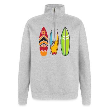 Surfboards - Quarter-Zip Sweatshirt - heather grey - Front - AI Model Female 172 light (172cm) & AI Model Male 178 dark (178cm)