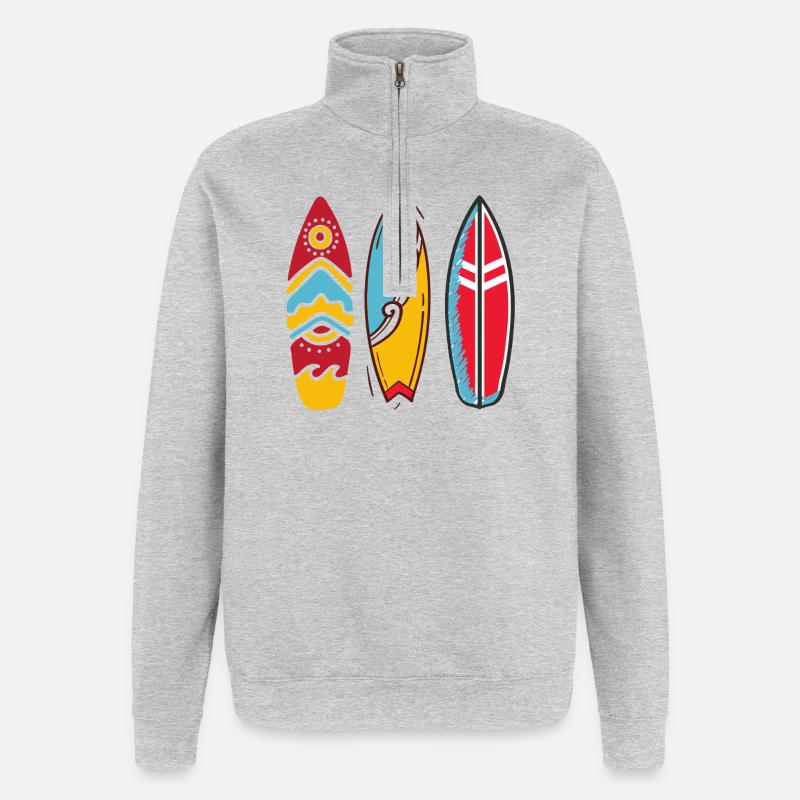 Drei Pop-Art-Surfbretter - Quarter-Zip-Sweatshirt - Grau meliert