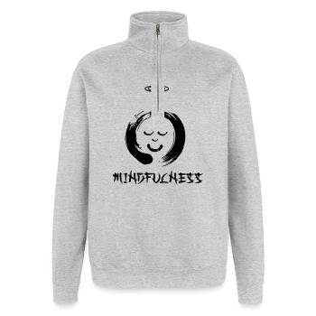 Enzo zen smiley Ensie Mindfulness - Quarter-Zip Sweatshirt - heather grey - Front - AI Model Female 172 light (172cm) & AI Model Male 178 dark (178cm)