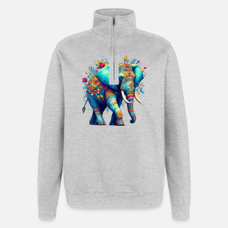 Éléphant - Sweat à zip 1/4 - gris chiné