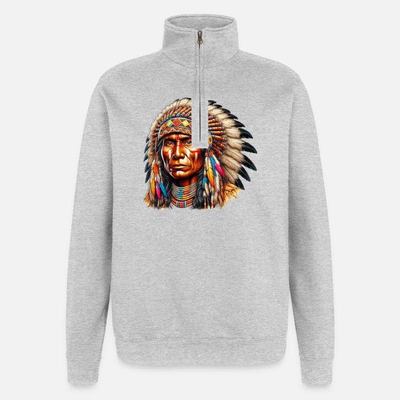 Amérindien Peau rouge d’Amérique - Sweat à zip 1/4 - gris chiné
