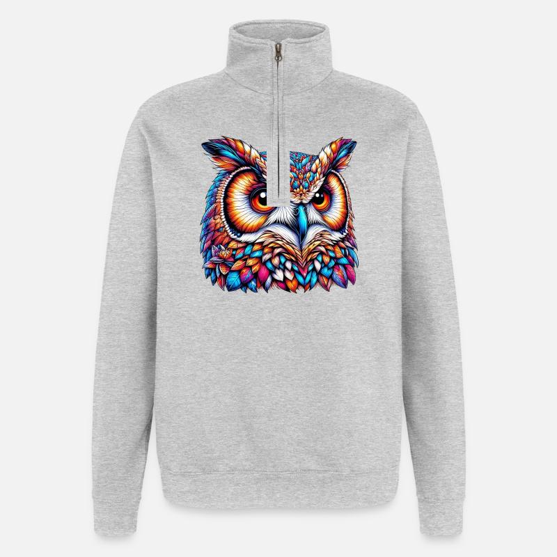 Hibou - Sweat à zip 1/4 - gris chiné