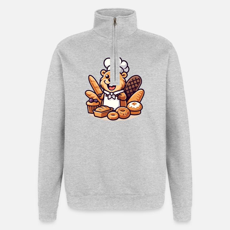 Baker Beaver: Der Konditorei-Profi - Quarter-Zip-Sweatshirt - Grau meliert