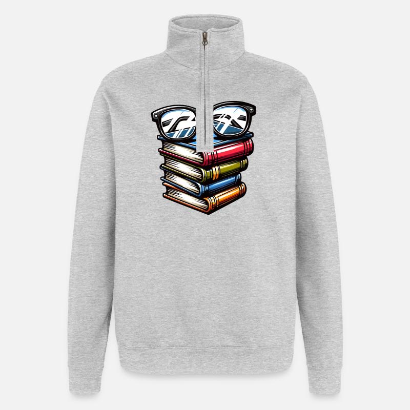 Book Smarts: The Scholarly Stack - Quarter-Zip Sweatshirt - heather grey