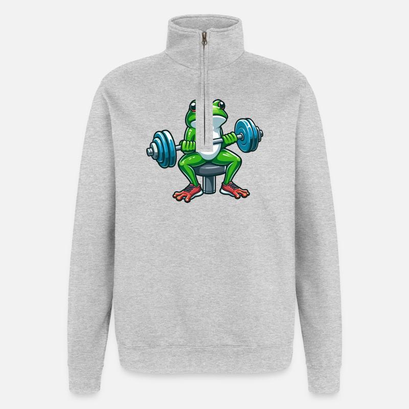 Starker Frosch Workout Hanteltraining - Quarter-Zip-Sweatshirt - Grau meliert