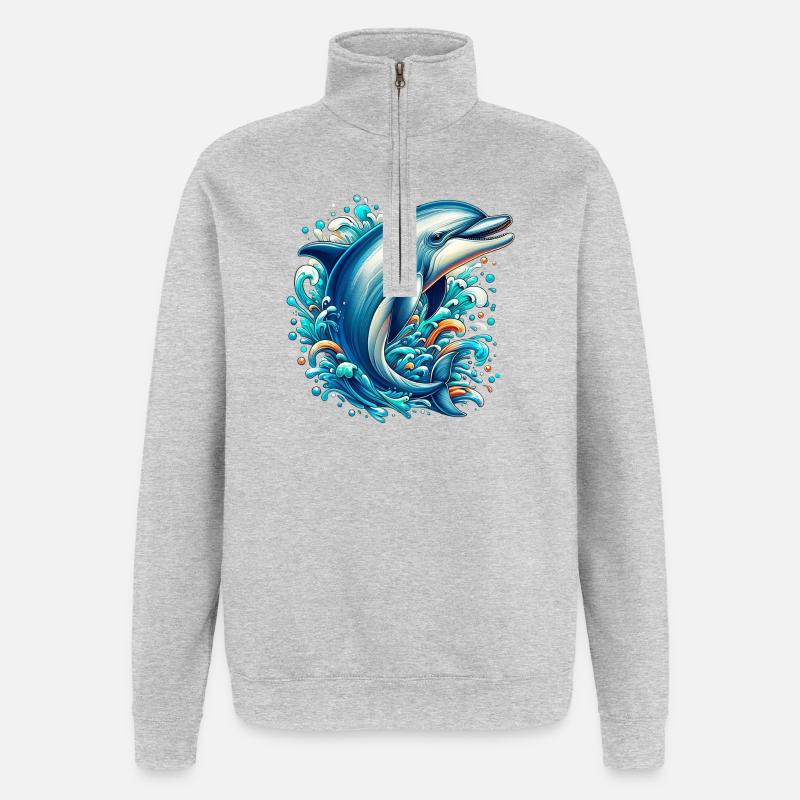 Delfin - Quarter-Zip-Sweatshirt - Grau meliert
