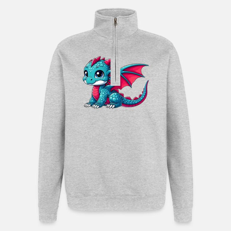Drache - Quarter-Zip-Sweatshirt - Grau meliert