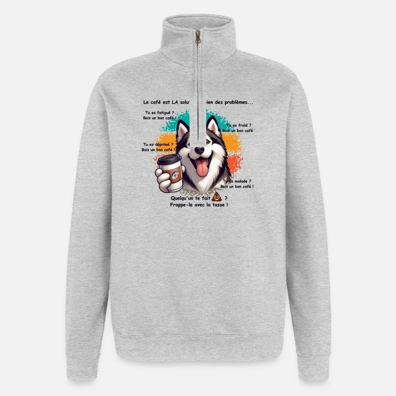 Café - Sweat à zip 1/4 - gris chiné