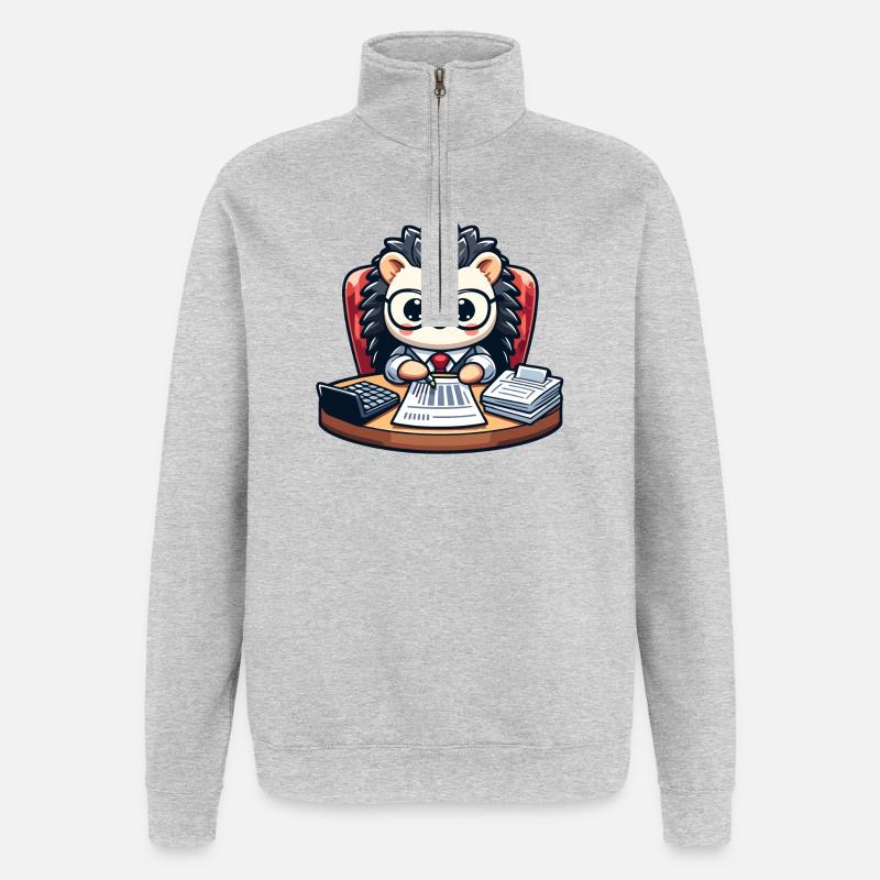 Hérisson comptable : la bestiole calculatrice - Sweat à zip 1/4 - gris chiné