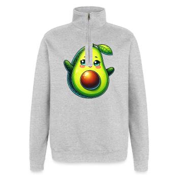 Avocat - Sweat à zip 1/4 - gris chiné - Devant - AI Model Female 172 light (172cm) & AI Model Male 178 dark (178cm)