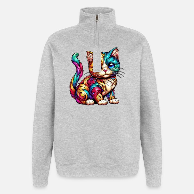 Cat - Quarter-Zip Sweatshirt - heather grey
