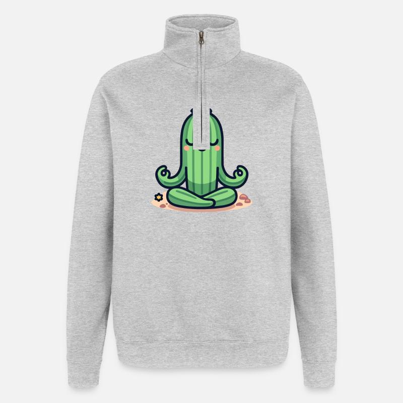 Cactus Zen - Pose de plante paisible - Sweat à zip 1/4 - gris chiné