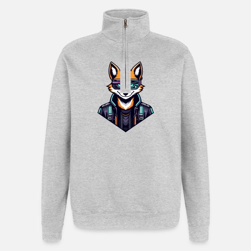 Cyber Fox Neon Tech Wild - Quarter-Zip Sweatshirt - heather grey