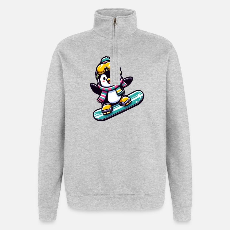 Snowboard Star: Der gleitende Pinguin - Quarter-Zip-Sweatshirt - Grau meliert
