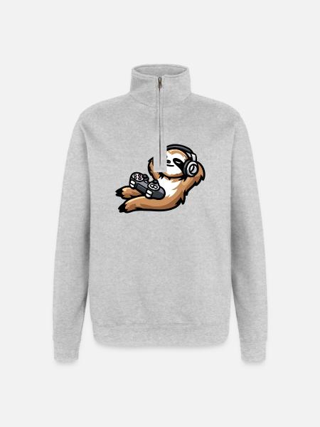 Game On Sloth: The Chill Gamer - Quarter-Zip Sweatshirt - heather grey