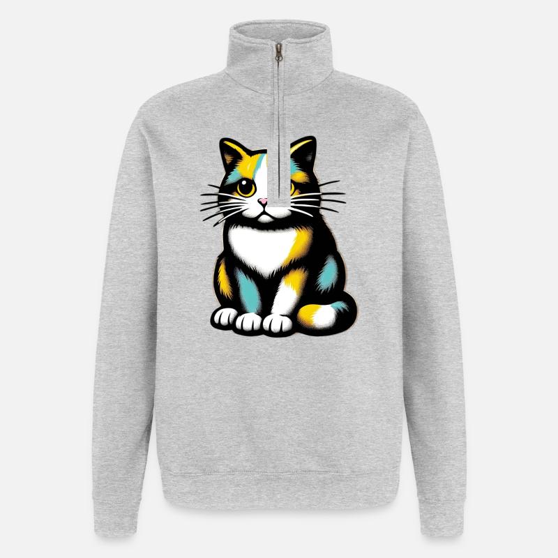 Chat - Sweat à zip 1/4 - gris chiné