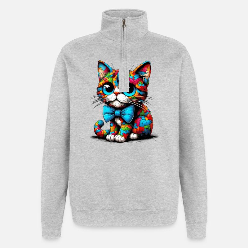Cat with bow tie - Quarter-Zip Sweatshirt - heather grey